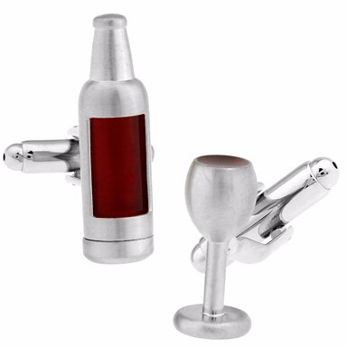 Kreatívne manžetové gombíky - fľaša vína a pohár