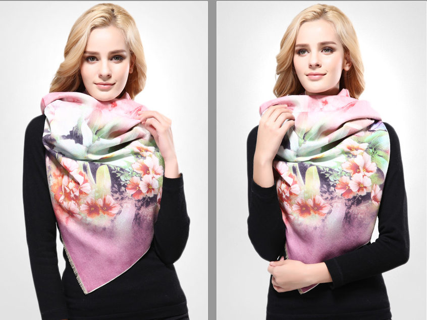 Kvalitný ručne tkaný kašmírový šál s motívom kvetov model 02