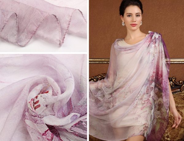 Luxusný veľký hodvábny šál vo fialovo ružovej farbe
