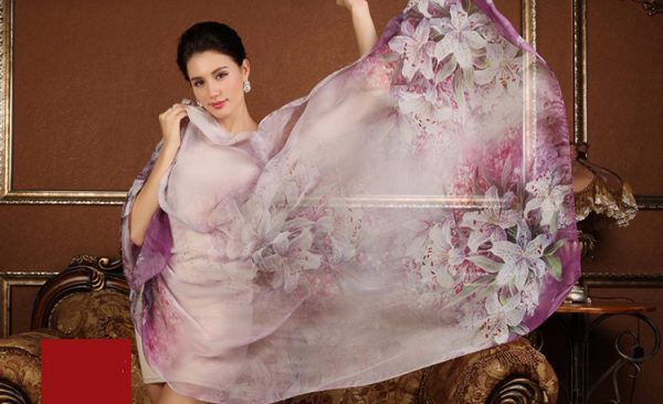 Luxusný veľký hodvábny šál vo fialovo ružovej farbe