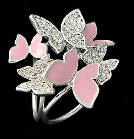Elegantná brošňa so strieborno - ružovými motýľmi s kryštálmi