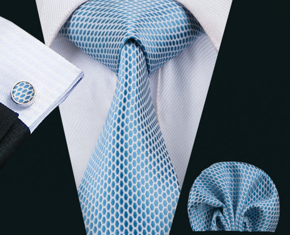 Elegantná kravatová sada - kravata + manžety + vreckovka, vzor 1.