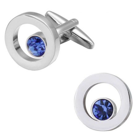 Luxusné manžetové gombíky v tvare kruhu s malým modrým kryštálom