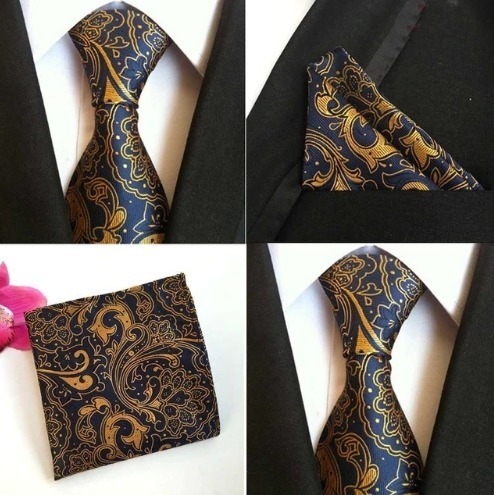 Hodvábna kravatová sada - hodvábna viazanka a vreckovka - vzor D