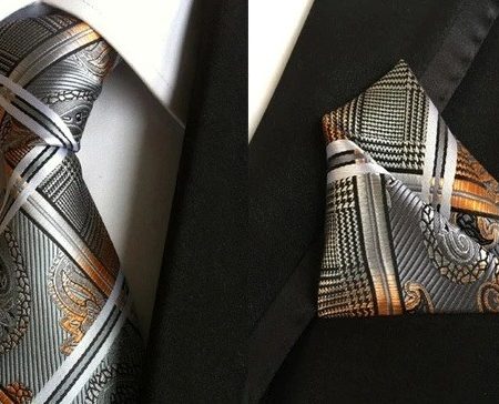Hodvábna kravatová sada - hodvábna viazanka a vreckovka - vzor F