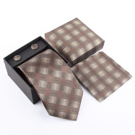 Luxusný kravatový set v sivo-krémovej farbe so vzorom