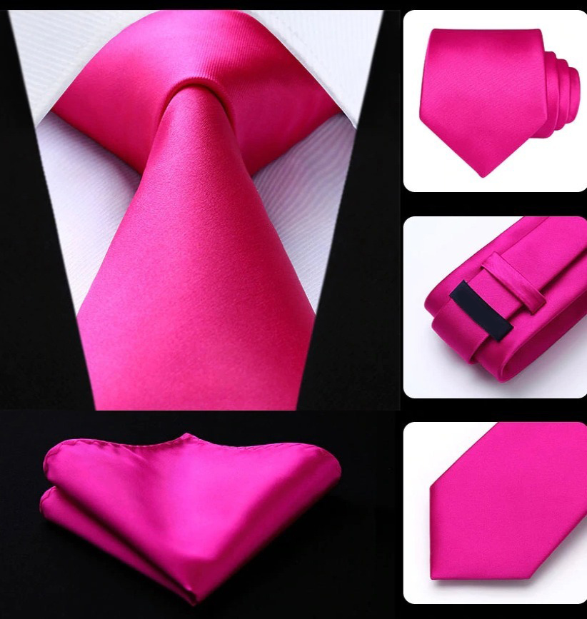 Hodvábna kravatová sada - kravata a vreckovka v ružovej farbe
