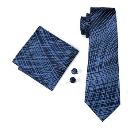 Elegantná sada kravaty + manžetové gombíky + vreckovka v modrej farbe