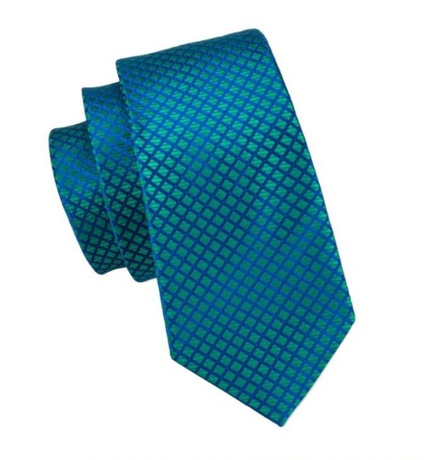 Elegantná sada kravaty + manžetové gombíky + vreckovka v zeleno-modrej farbe