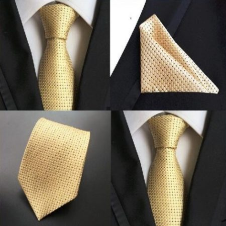 Hodvábna kravatová sada - hodvábna viazanka a vreckovka v žltej farbe