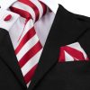 Kravatový set - kravata + manžety + vreckovka s červeno-bielymi pásikmi
