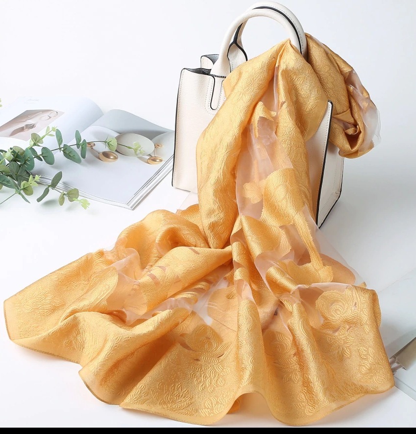 Luxusný šál z umelého hodvábu s vyšívaným vzorom 170 x 70 cm