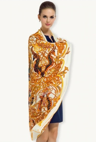 Luxusná hodvábna šatka s orientálnym vzorom, 130 x 130 cm