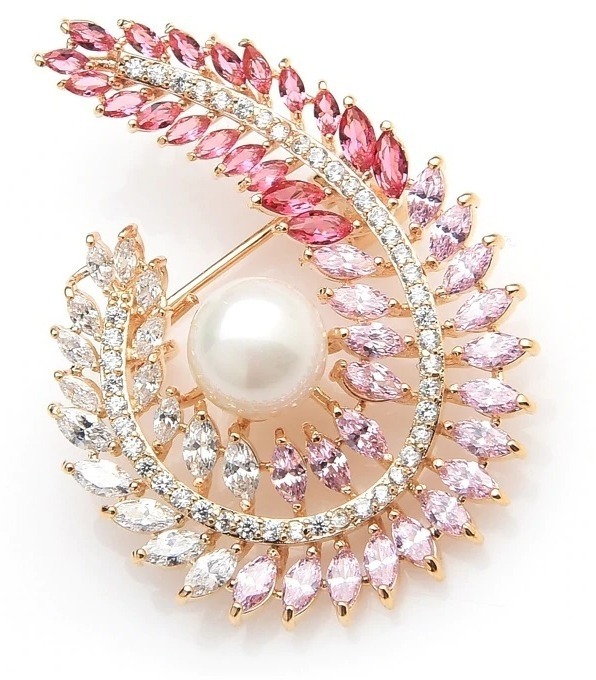 Luxusná smaltovaná brošňa s nádhernými kryštálmi a perlou