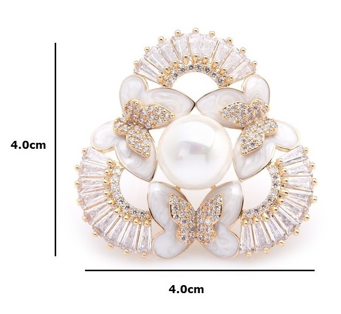 Luxusná smaltovaná brošňa v podobe motýľov s perlou a kryštálmi