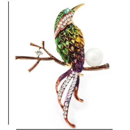 Luxusná smaltovaná brošňa v tvare pestrofarebného vtáčika