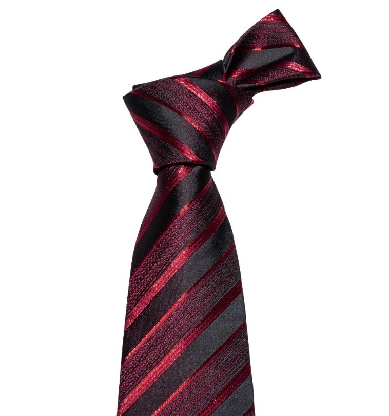 Elegantná sada kravaty + manžetové gombíky + vreckovka s červenými pásmi