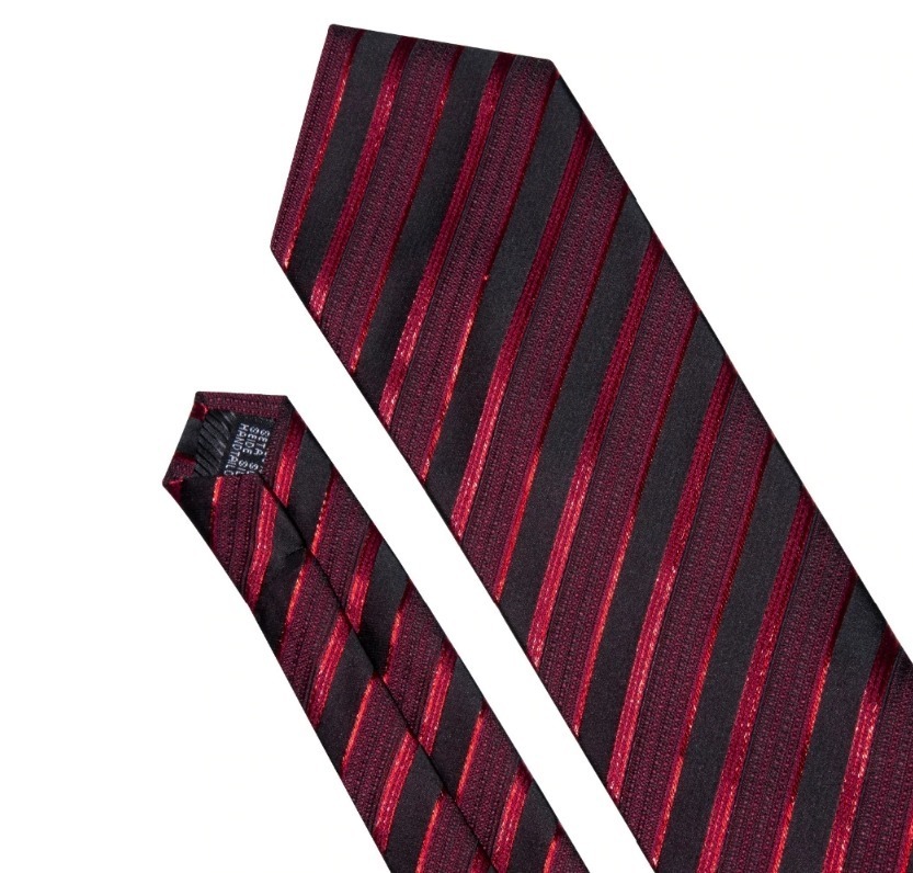 Elegantná sada kravaty + manžetové gombíky + vreckovka s červenými pásmi