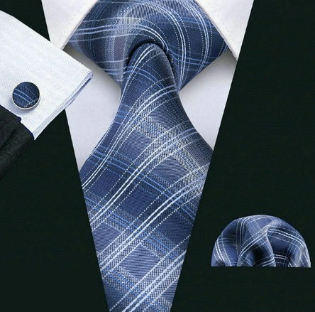 Pánska sada - kravata + manžety + vreckovka s modrým vzorom