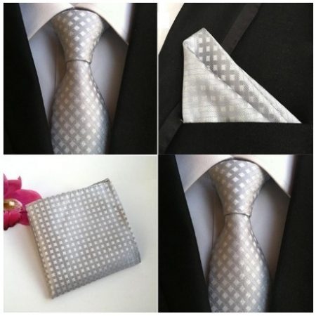 Hodvábna kravata a vreckovka - sada so strieborným vozorom