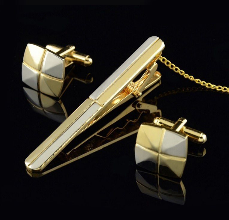 Luxusný set - kravatová spona a gombíky - zlato-strieborný kríž