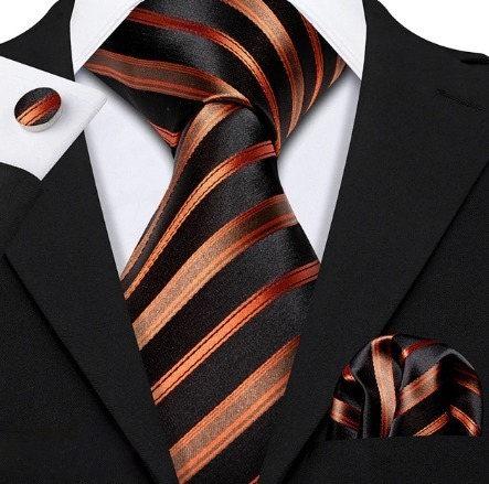 Kravatová sada - kravata + manžety + vreckovka s luxusným medeným vzorom