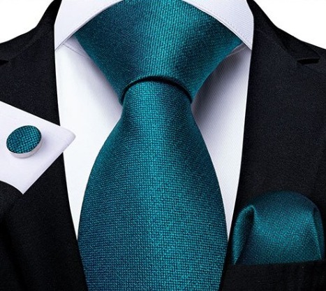 Kvalitná tyrkysová sada - kravata + manžetové gombíky + vreckovka