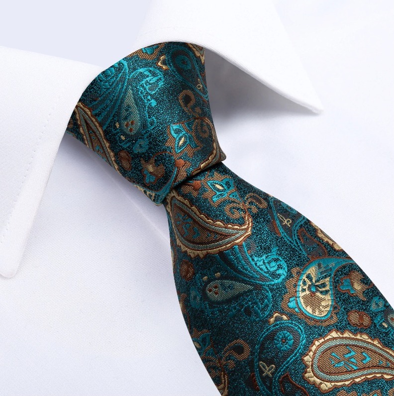 Luxusný set s tyrkysovým vzorom - kravata + manžetové gombíky + vreckovka