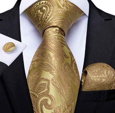 Luxusný zlatý kravatový set - kravata + manžetové gombíky + vreckovka