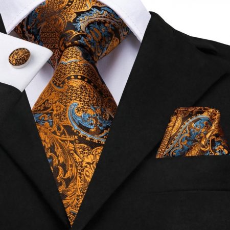 Luxusný zlatý pánsky set - kravata + manžetové gombíky + vreckovka