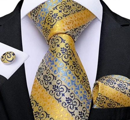 Kravatová sada s luxusným vzorom- kravata + manžetové gombíky + vreckovka