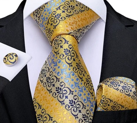 Kravatová sada s luxusným vzorom- kravata + manžetové gombíky + vreckovka