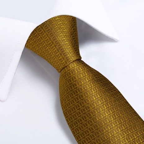 Pánska kravatová sada so zlatým vzorom- kravata + manžetové gombíky + vreckovka