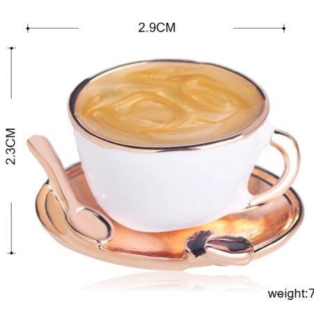 Prepracovaná smaltovaná brošňa na šaty v tvare šálky kávy