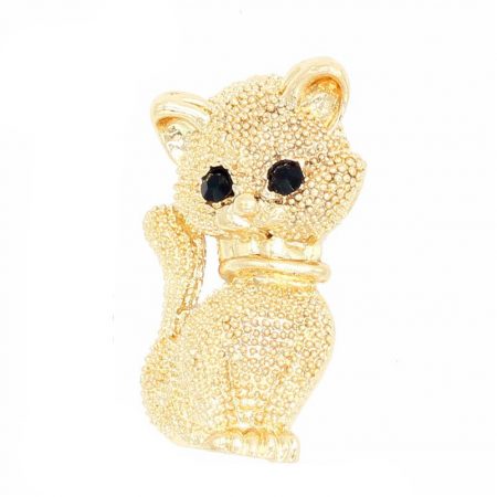 Roztomilá brošňa v tvare zlatého mačiatka z kryštálikov