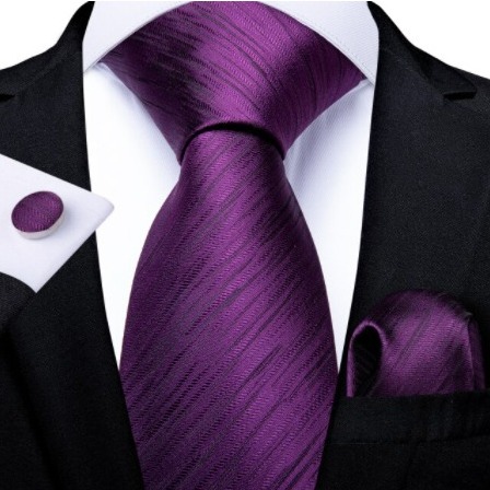 Kravatová sada - kravata, vreckovka a gombíky s fialovou štruktúrou
