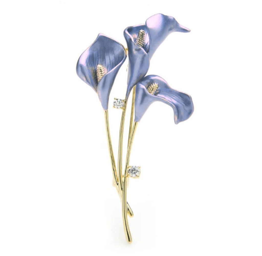 Luxusná pripínacia brošňa na oblečenie v tvare kytice modrých ľalií