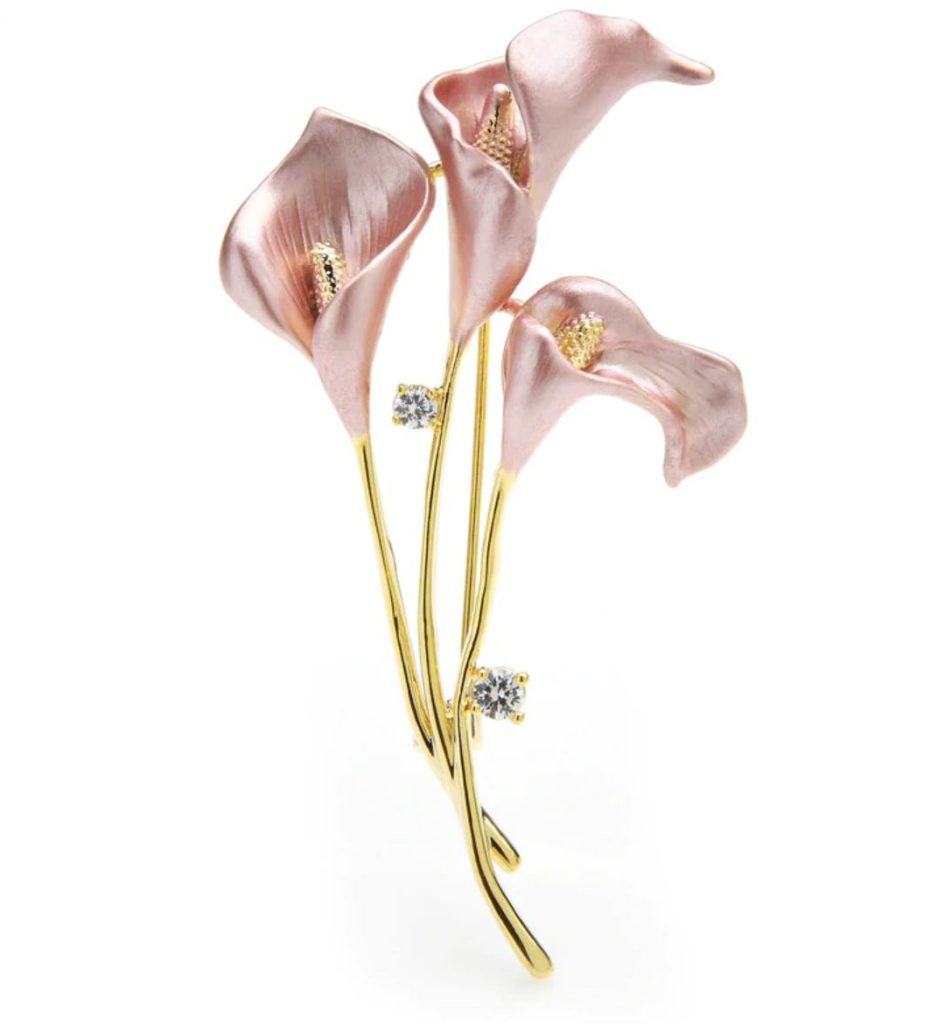 Luxusná pripínacia brošňa na oblečenie v tvare kytice ružových ľalií