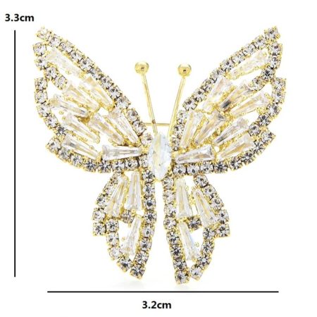 Prepracovaná brošňa na šaty v tvare motýľa s kryštálikmi