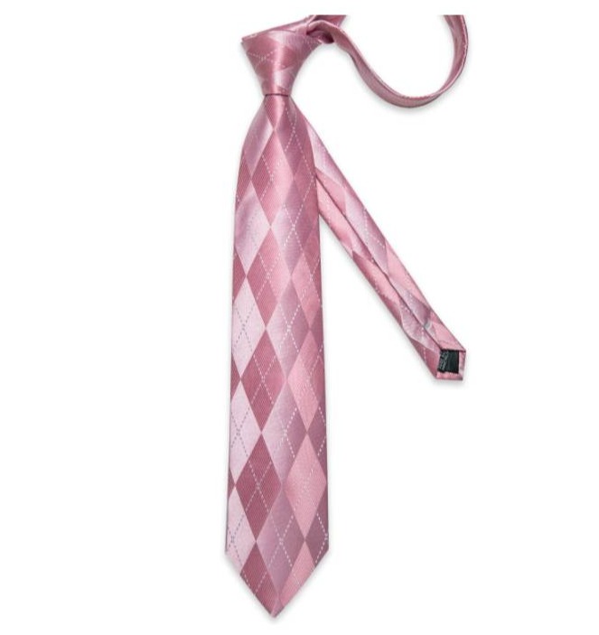 Kravatová sada - kravata, vreckovka a manžetové gombíky s ružovým vzorom