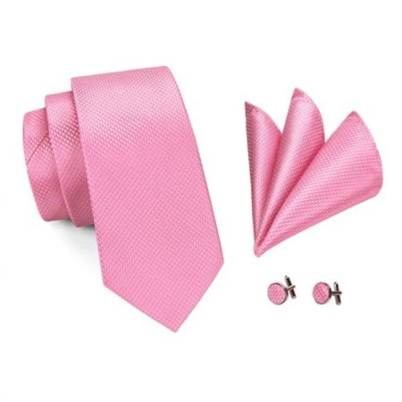 Kravatový set - kravata, vreckovka a manžetové gombíky s ružovou štruktúrou