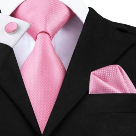 Kravatový set - kravata, vreckovka a manžetové gombíky s ružovou štruktúrou