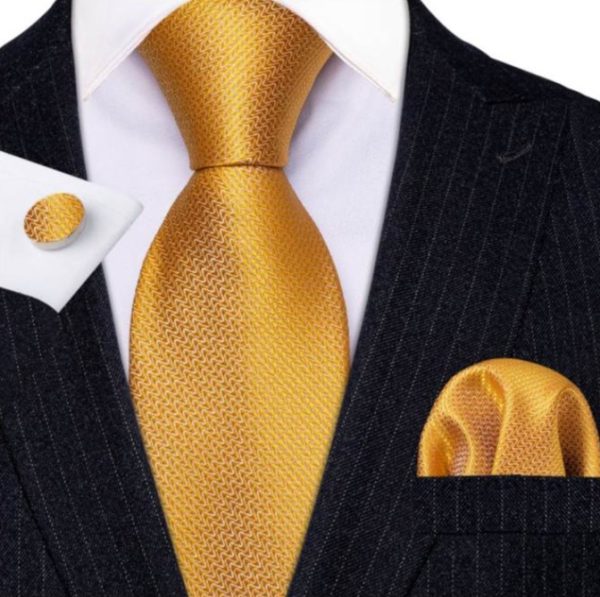 Viazanka + manžetové gombíky + vreckovka - zlatý kravatový set