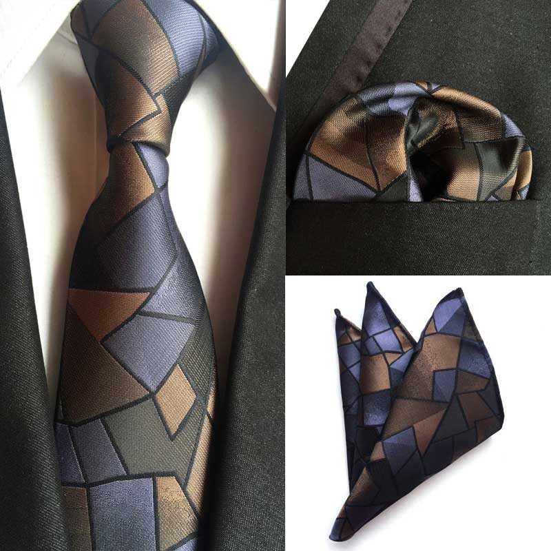 Hodvábna kravata a vreckovka - kravatová sada s moderným vzorom