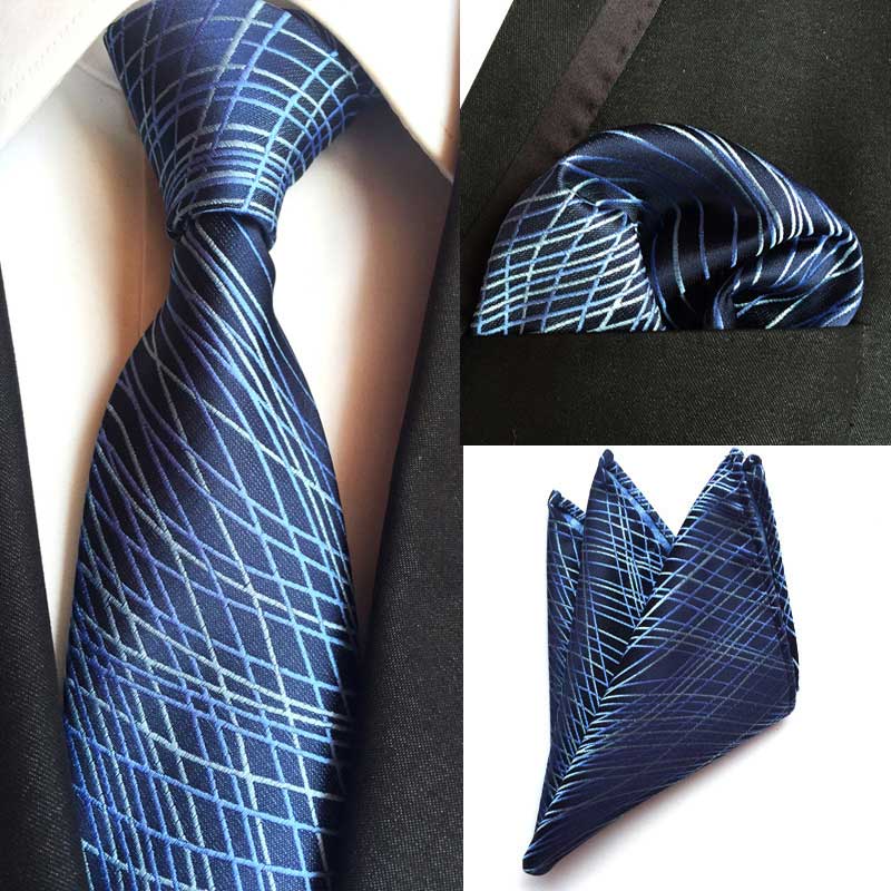 Hodvábna kravata a vreckovka - kravatová sada s modrým vzorom