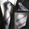 Hodvábna kravata a vreckovka - sada s ružovo-sivým vzorom
