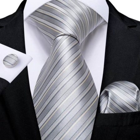 Viazanka + manžetové gombíky + vreckovka - pásikavý kravatový set