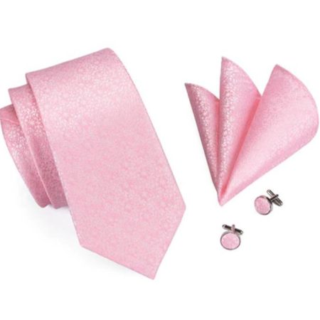 Viazanka + manžetové gombíky + vreckovka - ružový kravatový set