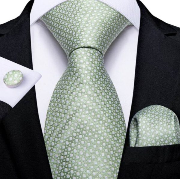 Viazanka + manžetové gombíky + vreckovka - svetlo zelený kravatový set