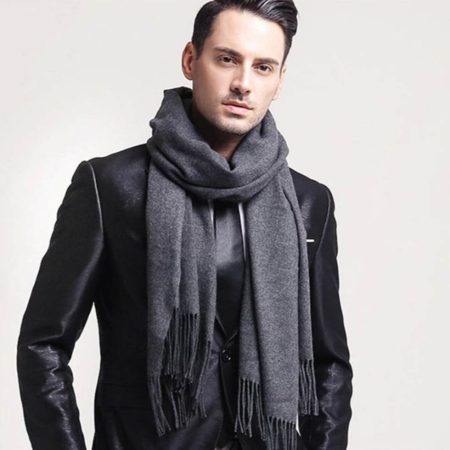 Elegantný kašmírový a bavlnený pánsky šál v čiernej farbe
